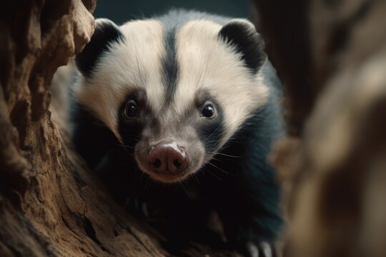close-up of honey badgers fierce eyes while hunting