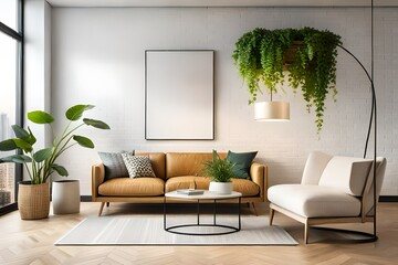 modern living room with sofa picture poster generated by AI tool