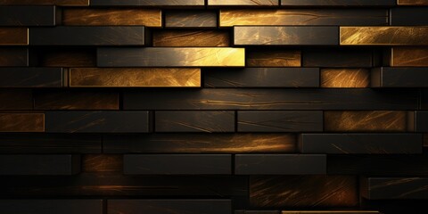 Abstract background with golden and black cubes, dark background, generative ai