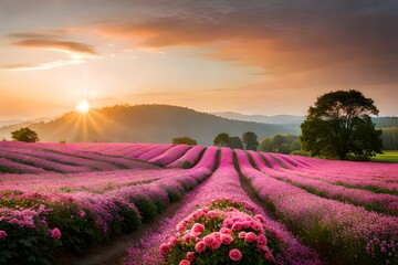lavender field at sunset generated by AI tool