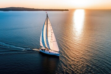 aerial view of a modern yacht sailing in open waters