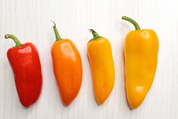 Vibrant chilli peppers. Assorted colorful varieties of hot and sweet peppers or chilies on a farm...