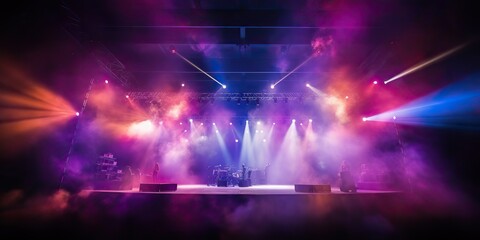 AI Generated. AI Generative. Stage scene event night live concerp show spotlight perfomance background. Light scene show mock up promotion 
