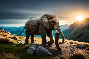 Fototapeta premium elephant on the mountain generated by AI tool