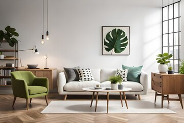 modern living room with furniture picture poster on wall generated by AI tool