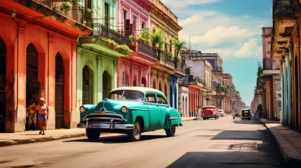 Crédence de cuisine en verre imprimé Havana Havana's colorful streets
