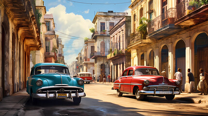 Havana's colorful streets - obrazy, fototapety, plakaty