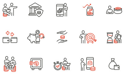 Vector Set of Linear Icons Related to Business investment, Trade Service, Investment Strategy and Finance Management. Mono Line Pictograms and Infographics Design Elements - part 8