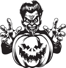 Fototapeta premium Monster holding a pumpkin, Happy Halloween Vector Illustration, SVG