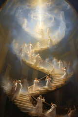 Stairs to Heaven with ethereal beings going up on it