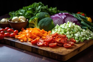 freshly chopped vegetables on a board