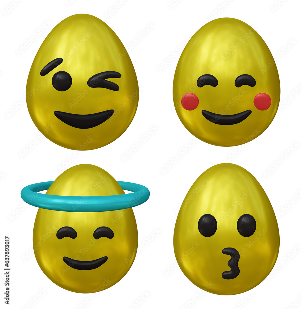 Poster set of emoji or emoticon in 3d rendering isolated on transparent background for facial expression an