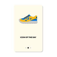 Yellow and blue sneaker on white background. Active lifestyle, sport, fitness, trainers cartoon illustration. Shoes and footwear concept. Vector illustration symbol elements for web design and app