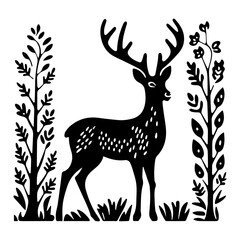 Fototapeta premium forest animal fox in linocut textured style. Isolated on white background vector illustration