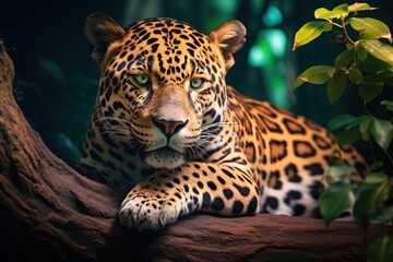 jaguar lounging on a tree