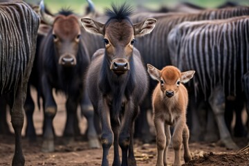 baby wildebeest struggling to keep up with herd