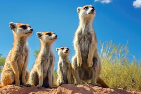 group of meerkats with one on watch duty