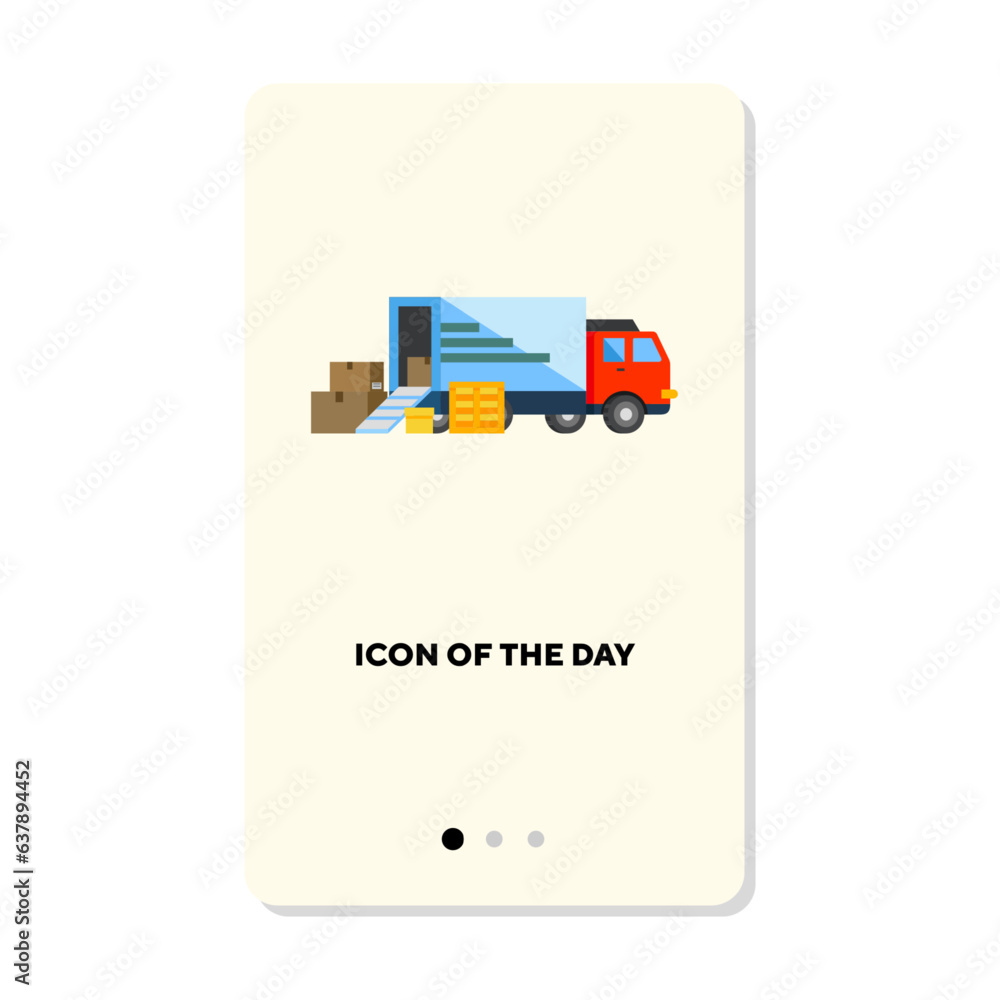 Poster Lorry being loaded with boxes on white background. Freight, traffic cartoon illustration. Delivery and transportation concept. Vector illustration symbol elements for web design and apps