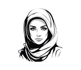 Beautiful women in hijab line art drawing
