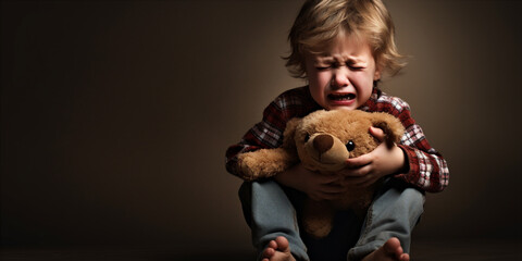 A child crying because they lost their favorite toy.   - obrazy, fototapety, plakaty
