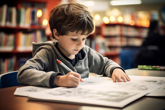 A child coloring in a coloring book at a table.  