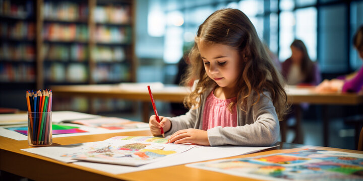 A child coloring in a coloring book at a table. 