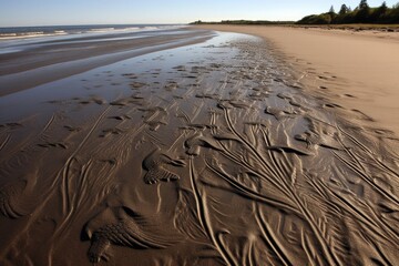 oiled bird footprint patterns on contaminated sand