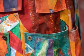 close-up of paint-splattered pockets on artist apron