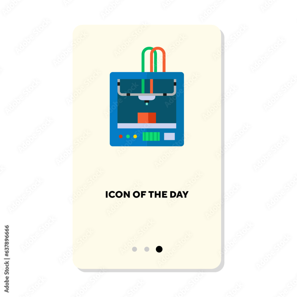 Poster 3d printer on white background. constructing with 3d printer cartoon illustration. innovation concep