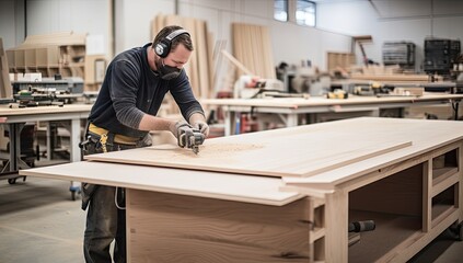 Carpenter working on his craft in a carpentry workshop.