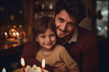 A child hugging his parents_on his birthday.  