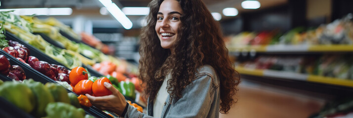 Young woman buying groceries in a supermarket - Powered by Adobe