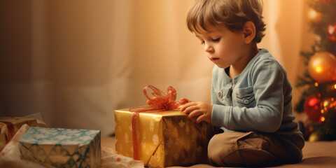 A_child_opening_presents_on_his_birthday. Generative AI