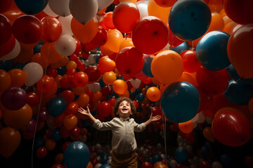 A child playing with balloons at a Birthday Party. Generative AI