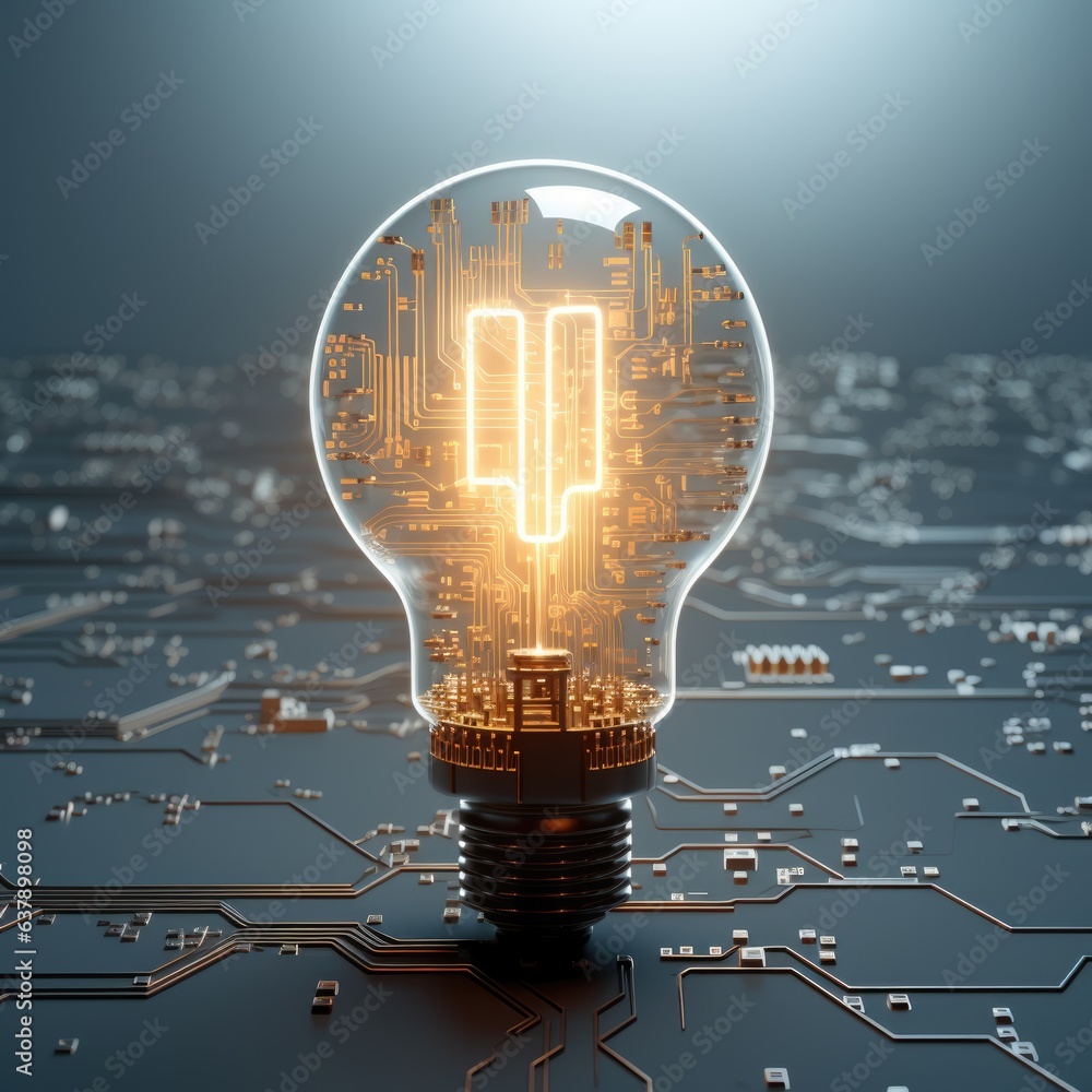 Aufkleber a light bulb with a circuit in the background. digital image.
