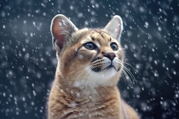 pumas whiskers covered in snowflakes