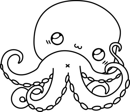 Kawaii Octopus Outline, Cute Ocean Animal
