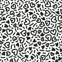 Bold shapes love heart seamless pattern illustration. Vector simple romantic repeatable background. Black and white wallpaper.