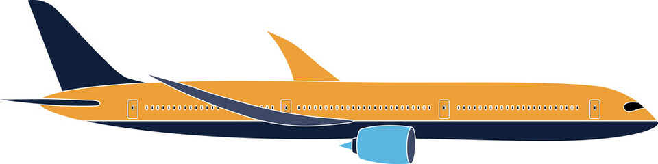 Side view of passenger jet. Flat style.