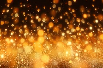 Obraz na płótnie Canvas Gold bokeh light background, Christmas glowing bokeh confetti and sparkle texture overlay for your design. Sparkling gold dust abstract golden luxury decoration background.