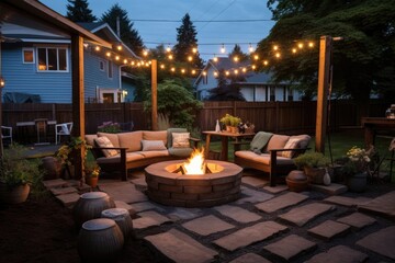 Fototapeta premium diy fire pit surrounded by cozy outdoor seating