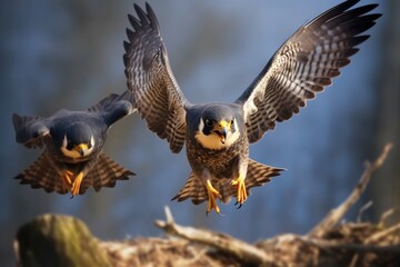 peregrine falcons sharp beak snapping at prey mid-flight