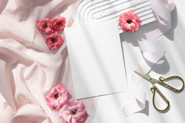 5x7 card mockup with pink flowers 