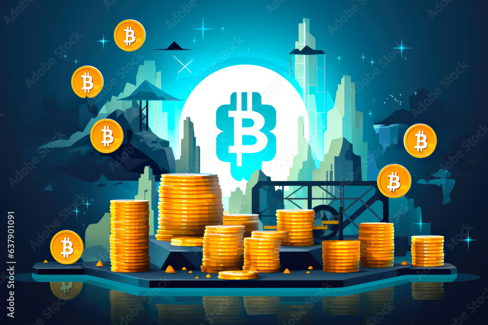 Poster simple and secure payment with cryptocurrency, concept image on dark background.