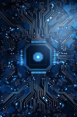 Fototapeta premium Large blue circuit board. Beautiful illustration picture. Generative AI