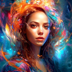 Painting of a beautiful girl with colorful hair art