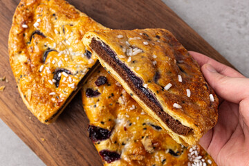 Sweet dessert blueberry pie with blueberries