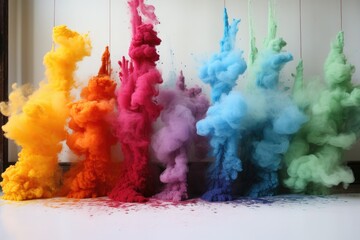 a line of different colored powder dyes just as they begin to explode