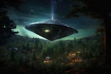 Fotobehang an alien spacecraft in the backdrop of a star-studded night sky © Alfazet Chronicles
