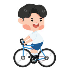 Cute boy student riding bicycle going to school